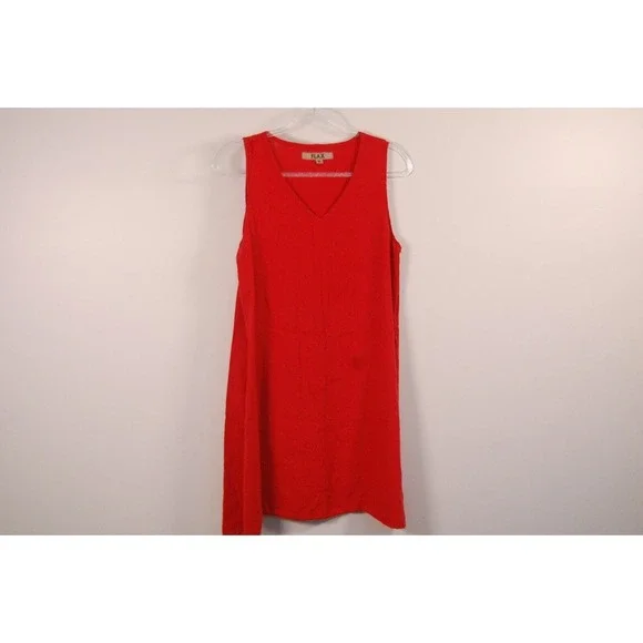 FLAX Women's 100% Linen S Lagenlook Minimalist Tank Sleeveless Knee High Dress - Picture 2 of 4